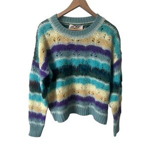 NWT Italy Alpaca Mohair Wool Blend Striped Oversized Crewneck Sweater M FLOOR